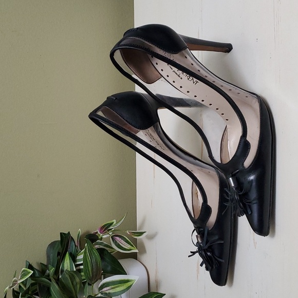 Yves Saint Laurent | Rive Gauche Black Leather Pumps With Tassels Sz 38 - Picture 4 of 13